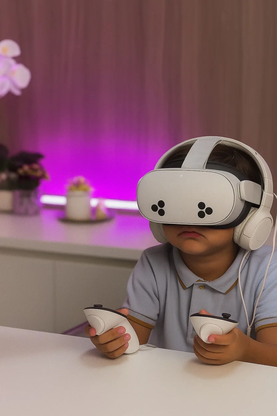 Criança realizando testagem neuropsicológica com Realidade Virtual